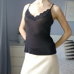 CHANGE Black Sheer Silk Lace Camisole Size M
